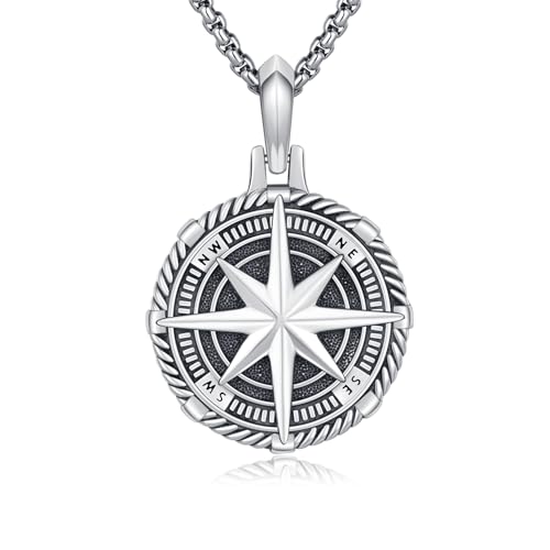 OHAYOO Kompass Kette Herren Damen | 925 Sterling Silber Anhänger mit Edelstahlkette | Kompass & Anker Motiv (23x23mm), 50cm + 5cm Verlängerung | Piraten Kette, Fluch der Karibik, Kettenanhänger Herren von OHAYOO