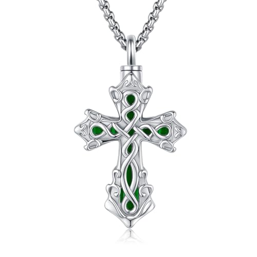 OHAYOO Kreuz Urnen Ketten für Asche Sterling Silber Malachit Keltisches Kreuz Halskette für Asche keltischer Knoten Andenken Einäscherungs Schmuck Geschenke für Damen Herren OHAYOO Kreuz Urnen Ketten für Asche Sterling Silber Malachit Keltisches Kreuz Halskette für Asche keltischer Knoten Andenken Einäscherungs Schmuck Geschenke für Damen Herren von OHAYOO