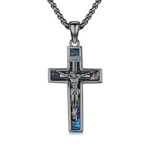 OHAYOO Kruzifix Kette 925 Sterling Silber Kreuz Schwarze Kette Herren Kreuzkette Jesus Anhänger Abalone Silberkette mit Kreuz Männer Schmuck für Herren OHAYOO Kruzifix Kette 925 Sterling Silber Kreuz Schwarze Kette Herren Kreuzkette Jesus Anhänger Abalone Silberkette mit Kreuz Männer Schmuck für Herren von OHAYOO