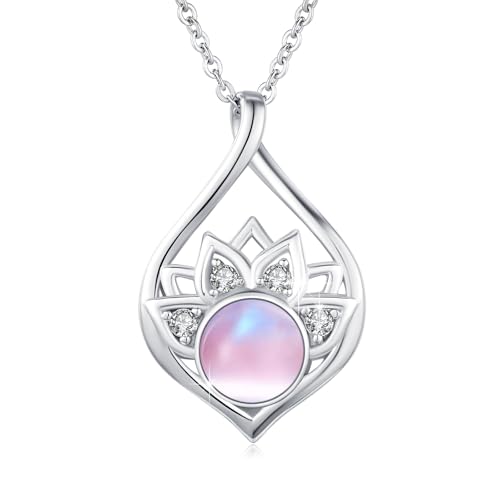 OHAYOO Lotus Kette Damen 925 Sterling Silber Rosa Katzenaugen kette Lotus Katzenaugen Anhänger Kette Lotus Blume Halskette Yoga Kette Lotus Schmuck Geschenke für Damen Frauen Mädchen von OHAYOO