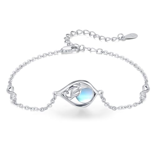 OHAYOO Mondstein Armband 925 Sterling Silber Ranke Mondstein Leverback Armband für Frauen Mondstein Creolen Schmuck für Frauen Damen von OHAYOO