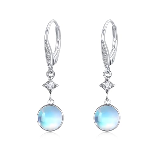OHAYOO Mondstein Damen Ohrringe Silber 925 Mondstein Leverback Tropfen Ohrringe Hängend Regenbogen Schmuck Damen Mädchen von OHAYOO