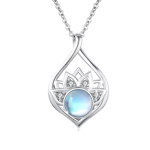 OHAYOO Mondstein Lotus Kette Damen 925 Sterling Silber Kette Yoga Damen Lotus Blume Kette Für Damen Mit Mondstein Mondstein Schmuck Geschenke Für Frauen von OHAYOO