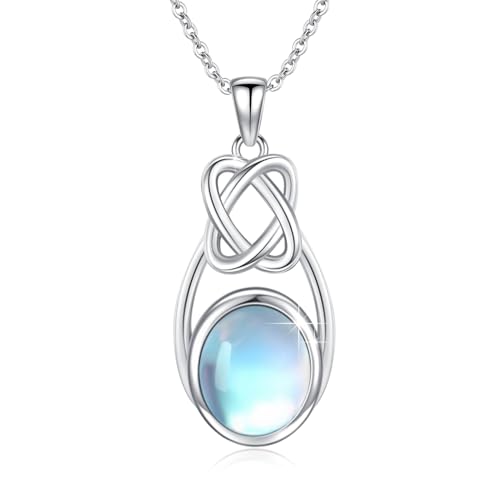 OHAYOO Mondstein Kette 925 Sterling Silber Wassertropfen Mondstein Anhänger Keltischer Knoten Halskette Keltischer Schmuck für Damen Mädchen Geschenke von OHAYOO