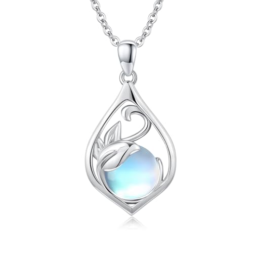 OHAYOO Mondstein Kette Damen 925 Sterling Silber Ranke Mondstein Anhänger Halskette Mondstein Schmuck für Frauen Mädchen Damen Mama von OHAYOO