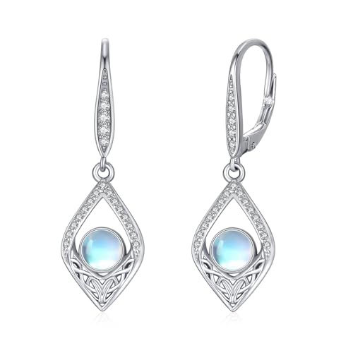 OHAYOO Keltischer Schmuck Damen 925 Silber Mondstein Ohrringe Hängend Silberohrringe Mädchen Leverback für Damen Mädchen Freundin Mama von OHAYOO