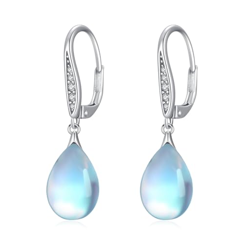 OHAYOO Ohrringe Mondstein Silber 925 Leverback Tropfen Mondstein Ohrringe Hängend Mondstein Schmuck für Damen Frauen Mädchen Geschenk von OHAYOO