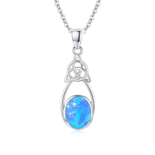 OHAYOO Opal Kette 925 Sterling Silber Keltischer Blau Opal Anhänger Kette Keltischer Schmuck für Damen Mädchen Mutter OHAYOO Opal Kette 925 Sterling Silber Keltischer Blau Opal Anhänger Kette Keltischer Schmuck für Damen Mädchen Mutter von OHAYOO