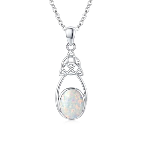 OHAYOO Opal Kette 925 Sterling Silber Keltischer Weiß Opal Anhänger Kette Keltischer Schmuck für Damen Mädchen Mutter von OHAYOO