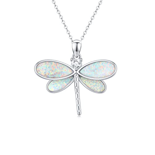 OHAYOO Opal Libelle Halskette 925 Sterling Silber Libelle Anhänger Halskette Niedliche Libelle Schmuck Weihnachten Geschenke für Frauen Mädchen Kinder von OHAYOO