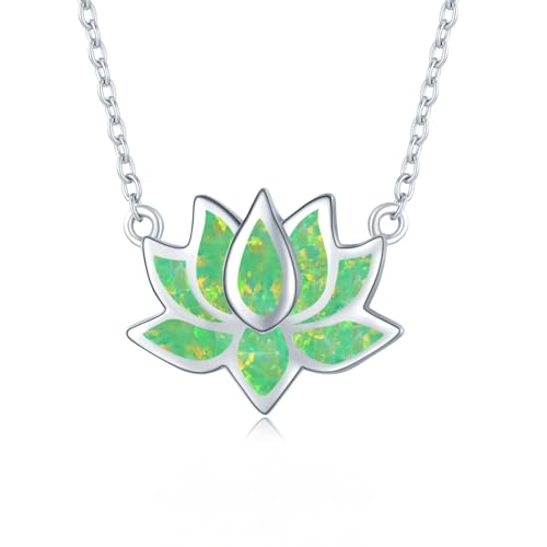 OHAYOO Opal Lotus Kette Damen 925 Sterling Silber Grün Opal Lotus Blume Anhänger Halskette Yoga Heilung Kette Blume Schmuck Geschenke für Damen von OHAYOO