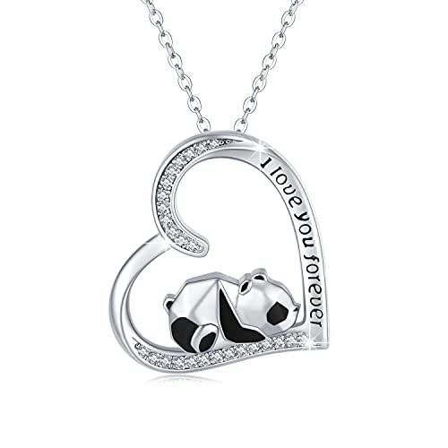 OHAYOO Panda Kette 925 Sterling Silber Panda Herz Halskette I Love You Forever Halskette Niedlicher Tieranhänger Halskette Charm Schmuck für Frauen Mädchen Kinder von OHAYOO