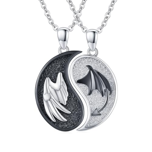 OHAYOO Partnerkette 925 Sterling Silber Yin Yang Kette Schutzengel Kette Silber 925 Pärchen Yin Yang Flügel Anhänger Halskette Schmuck für Damen Herren von OHAYOO