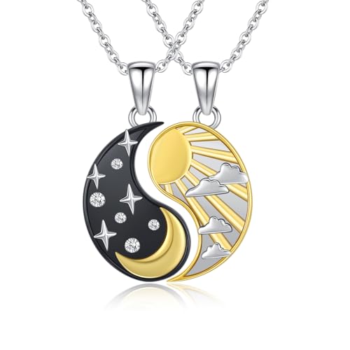 OHAYOO Partnerkette 925 Sterling Silber Ying Yang Kette Partnerketten für Sie und Ihn Freundschaftskette Silber 925 Pärchen Yin Yang Anhänger Halskette Schmuck für Damen Herren von OHAYOO