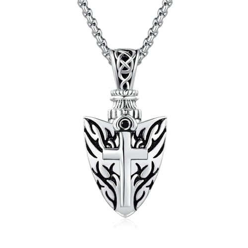 OHAYOO Pfeil Halskett Kreuz Kette 925 Sterling Silber Wikinger Kette Kreuz Kette Pfeil Dolch Keltisches Kreuz Anhänger mit Schwarz Zirkonia Wikinger Schmuck Geburtstags Geschenke für Herren von OHAYOO