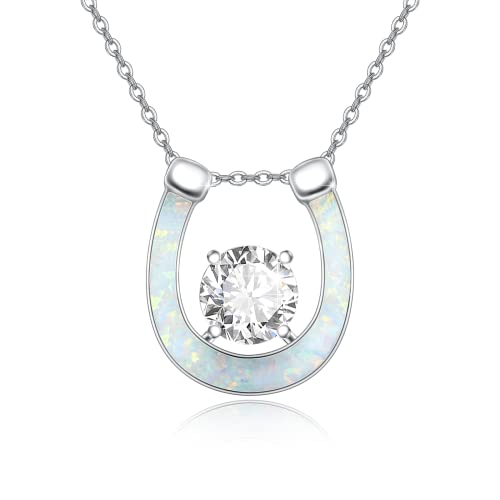 OHAYOO Damen Halskette Hufeisen 925 Sterling Silber Opal Anhänger Hufeisen Kette Mädchen Mit Glück Zirkonia Hufeisen Schmuck Geschenk Für Damen Frauen von OHAYOO