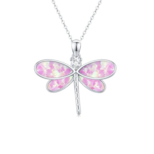 OHAYOO Rosa Opal Libelle Halskette 925 Sterling Silber Libelle Anhänger Halskette Niedliche Libelle Schmuck Geschenke für Frauen Mädchen Kinder von OHAYOO