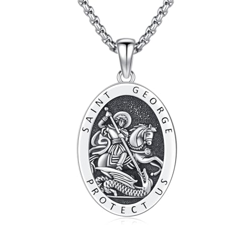 OHAYOO Saint George Kette Silber 925 George Anhänger Halskette Herren Ketten für Herren Damen 50 cm+5 cm Kette von OHAYOO