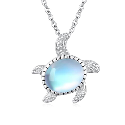 OHAYOO Schildkröte Anhänger Kette Sterling Silber Schildkröte Mondstein Kette Mondstein Schmuck Schildkröte Tier Geschenk für Unisex Mädchen Damen Teenager von OHAYOO