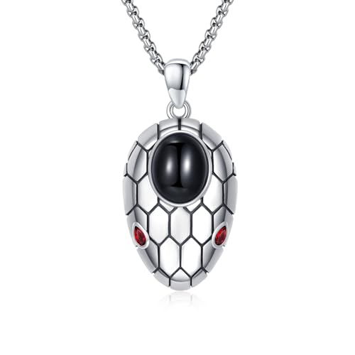 OHAYOO Schlangen Halskette Damen 925 Sterling Silber Schlange Anhänger Halskette mit Schwarz Onyx Oxidierte Geschnitzte Gothic Jewelry Tier Schmuck Geschenke für Männer Damen (Rot) von OHAYOO