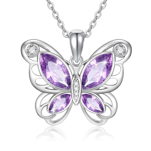 OHAYOO Schmetterling Kette Damen 925 Sterling Silber Schmetterling Anhänger Mit Kristall Schmetterling Schmuck Geschenk Für Damen Mädchen von OHAYOO