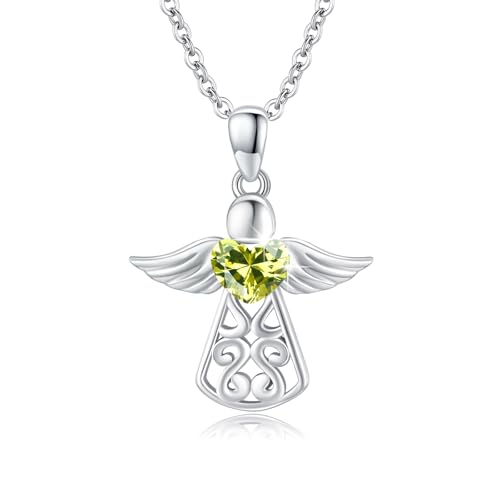 OHAYOO Schutzengel Kette für Damen 925 Sterling Silber Geburtsstein Engel Anhänger Kette Schutzengel Geburtsstein Halskette Engel Schmuck Geschenke für Damen Mädchen Mutter (August) von OHAYOO