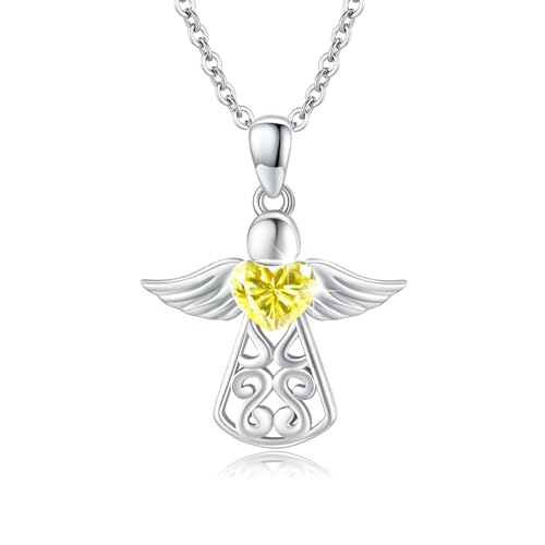 OHAYOO Schutzengel Kette für Damen 925 Sterling Silber Geburtsstein Engel Anhänger Kette Schutzengel Geburtsstein Halskette Engel Schmuck Geschenke für Damen Mädchen Mutter (November) von OHAYOO