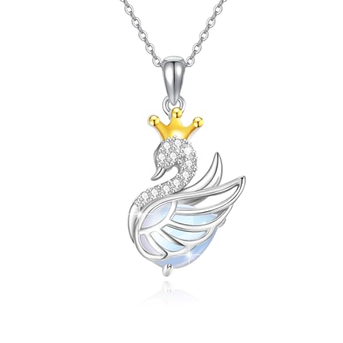 OHAYOO Schwan Mondstein Halskette 925 Sterling Silber Schwan Kette Regenbogen Mondstein Anhänger Halskette Damen Tier Mondstein Schmuck Weihnachten Geschenk für Damen Mutter Tochter von OHAYOO