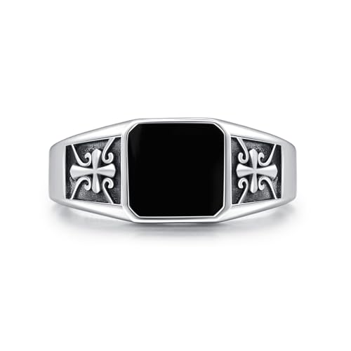 OHAYOO Siegelring Herren Silber 925 Ringe Herren Emaille Ring Schwarz Massiv, 10 mm Breit, Klassischer Keltischer Ring für Herren Papa Freund Ehemann von OHAYOO