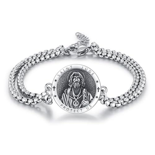 OHAYOO St Jude Armband 925 Sterling Silber Heiligen Jude Religiöser Beschützer Armband Verstellbares Medaillenarmband Amulett Schmuck Geschenke für Herren Damen von OHAYOO