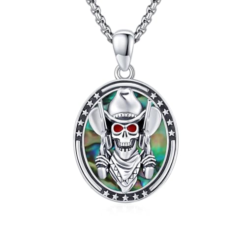 OHAYOO Totenkopf Kette Silberkette Herren 925 Silber Abalone Totenkopf Anhänger Männer Halskette Herren Schmuck von OHAYOO