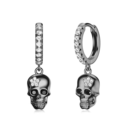 OHAYOO Totenkopf Ohrringe 925 Silber Schwarz Creolen Gothic Schmuck für Herren Damen Mädchen OHAYOO Totenkopf Ohrringe 925 Silber Schwarz Creolen Gothic Schmuck für Herren Damen Mädchen von OHAYOO