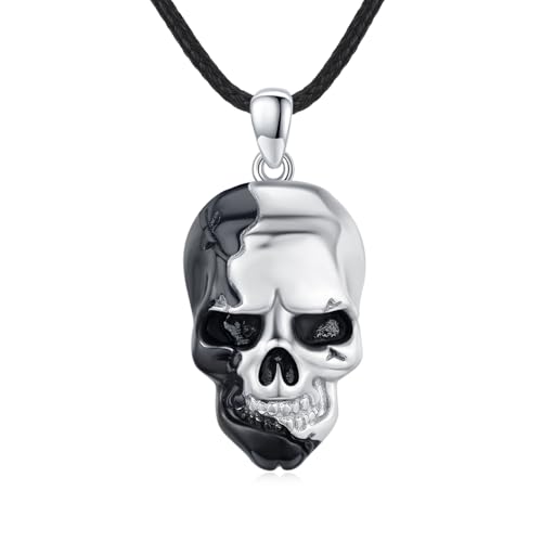 OHAYOO Totenkopf Rocker Kette Silber 925 Totenkopf Anhänger Halskette Hip Hop Punk Rock Kette Halloween Schmuck Geschenke für Damen Herren von OHAYOO