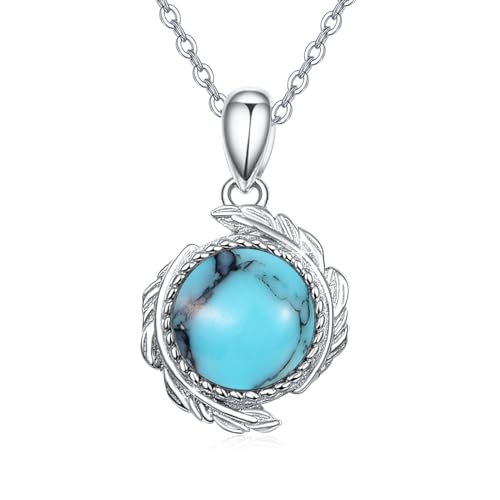 OHAYOO Türkis Kette Silber 925 Türkis Schmuck Halskette Feder Türkis Anhänger Kette Feder Geschenke für Damen Mädchen von OHAYOO