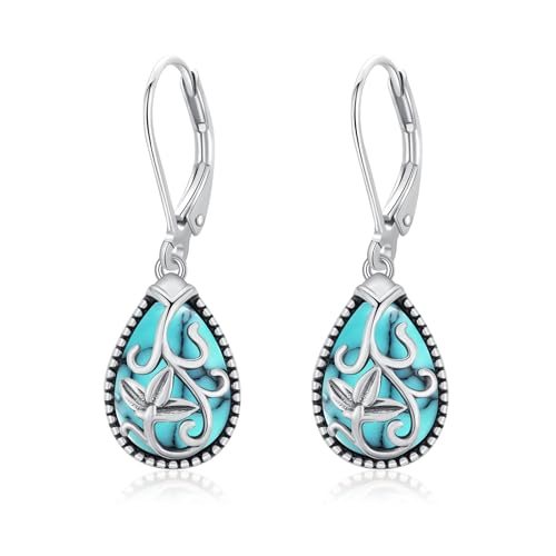 OHAYOO Türkis Ohrringe Damen 925 Sterling Silber Filigrane Tropfen Ohrringe Türkis Stein Ohrringe Boho Türkis Schmuck Geschenke Für Mädchen Damen von OHAYOO