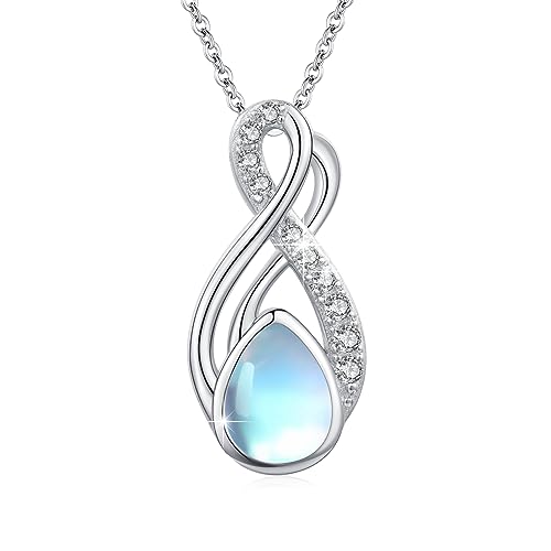 OHAYOO Unendliche Mondstein Kette für Frauen 925 Sterling Silver Unendliche Anhänger Halskette Regenbogen Mondstein Schmuck Unendliche Geschenke für Damen von OHAYOO