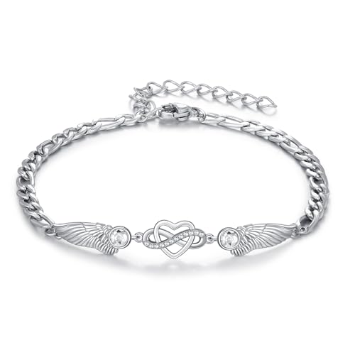 OHAYOO Unendlichkeitszeichen Armband Herz für Damen 925 Sterling Silber Armband Infinity mit Flügeln April Stein Schmuck für Damen & Mädchen | 15 cm + 5 cm Kette OHAYOO Unendlichkeitszeichen Armband Herz für Damen 925 Sterling Silber Armband Infinity mit Flügeln April Stein Schmuck für Damen & Mädchen | 15 cm + 5 cm Kette von OHAYOO