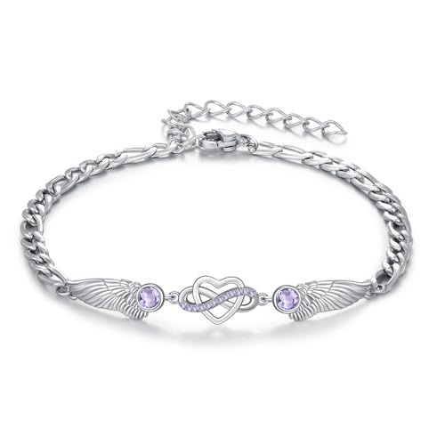 OHAYOO Unendlichkeitszeichen Armband Herz für Damen 925 Sterling Silber Armband Infinity mit Flügeln Juni Stein Schmuck für Damen & Mädchen | 15 cm + 5 cm Kette von OHAYOO