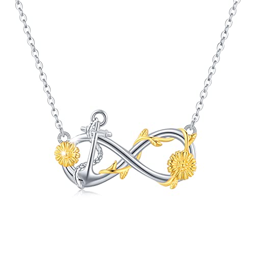 OHAYOO Unendlichkeitszeichen Kette 925 Sterling Silber Gänseblümchen Anhänger Halskette Gold Blume Schmuck für Damen Mutter von OHAYOO