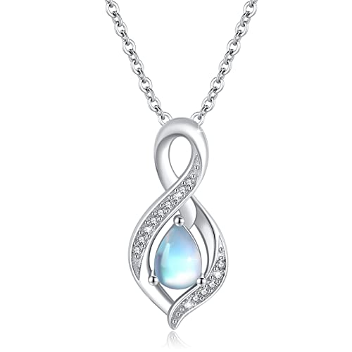 OHAYOO Infinity Kette Damen 925 Sterling Silber Kette Mondstein Anhänger Unendlichkeit Kette Mondstein Infinity Schmuck Muttertagsgeschenke für Mama von OHAYOO