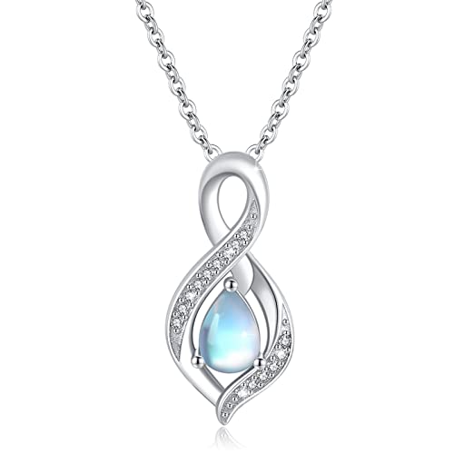 Mondstein Kette Damen 925 Sterling Silber Mondstein Anhänger Halskette Infinity Kette für Damen Unendlichkeit Kette Juni Kette Infinity Schmuck für Damen von OHAYOO