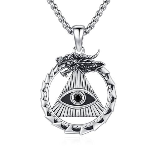 OHAYOO Wikinger Kette 925 Sterling Silber Drachen Auge Anhänger Kette Wikinger Schmuck für Herren Damen von OHAYOO