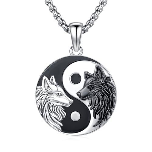 OHAYOO Yin Yang Halskette 925 Sterling Silber Yin Yang Wolf Anhänger Kette Partnerketten für Sie und Ihn Freundschaftskette Wolf Schmuck Geschenke für Damen Herren Couple von OHAYOO