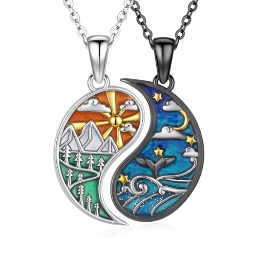 OHAYOO Yin Yang Partner Kette 925 Sterling Silber Pärchen Kette Partnerketten Freundschaftskette Couple Anhänger Halskette Yin Yang Schmuck für 2 Paare Sie und Ihn Damen Herren von OHAYOO