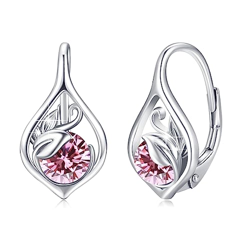 Oktober Geburtsstein Ohrringe 925 Sterling Silber Ranke Leverback Ohrringe für Frauen Geburtsstein Creolen Ohrringe Schmuck für Frauen (Rose Topas) von OHAYOO