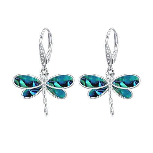Opal Libelle Ohrringe 925 Sterling Silber Libelle Anhänger Ohrringe Niedliche Libelle Schmuck Weihnachten Geschenke für Frauen Mädchen Kinder (Abalone-Muschel) von OHAYOO