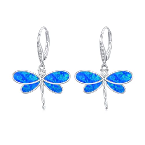 Opal Libelle Ohrringe 925 Sterling Silber Libelle Anhänger Ohrringe Niedliche Libelle Schmuck Weihnachten Geschenke für Frauen Mädchen Kinder (Blue Opal) von OHAYOO