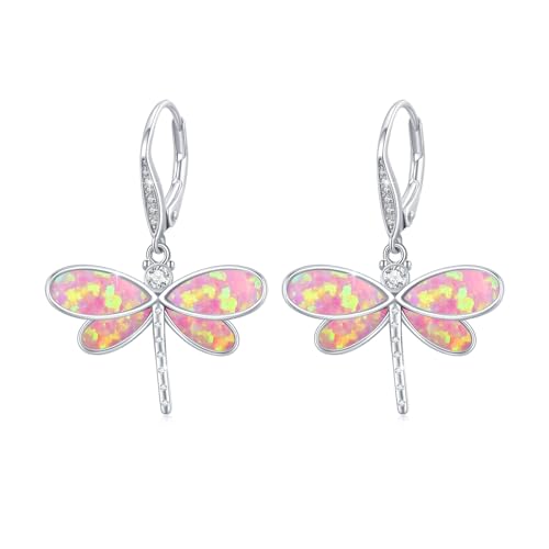 Opal Libelle Ohrringe 925 Sterling Silber Libelle Anhänger Ohrringe Niedliche Libelle Schmuck Weihnachten Geschenke für Frauen Mädchen Kinder (Pink Opal) von OHAYOO