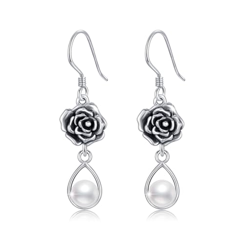 Perlen Ohrringe 925 Sterling Silber Set Perlenohrringe Rose Tropfen Hängend Ohrringe Perlen Ohrhänger Creolen Modeschmuck Geschenke für Damen Mädchen von OHAYOO