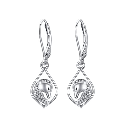 Pferde Ohrringe Damen 925 Sterling Silber Ohrringe Pferd Tropfen Ohrringe mit Zirkon Kinderohrringe Tier Schmuck Geburtstags Geschenke für Mädchen Damen Kinder von OHAYOO